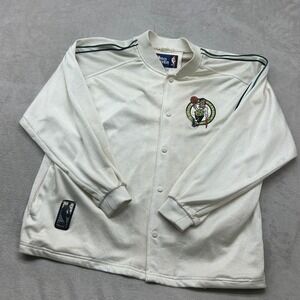 Vintage Pro Player Boston Celtics Warm Up Jacket Mens Large Cream NBA Snap Front